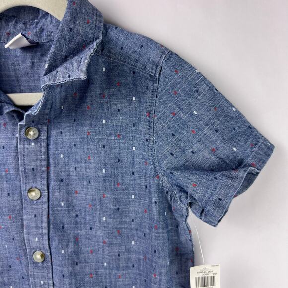 Old Navy, Short Sleeve Chambray Shirt, Blue, 100% Cotton, Button-Up Polka Dot - Picture 2 of 11
